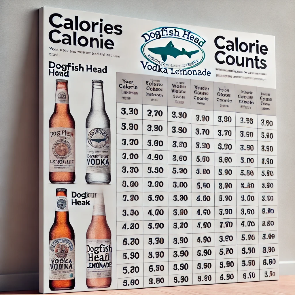 Comparison table of calories between Dogfish Head Vodka Lemonade and other drinks